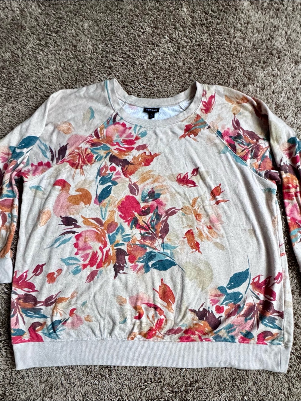torrid Cream Floral Sweatshirt with Pink & Teal Blooms